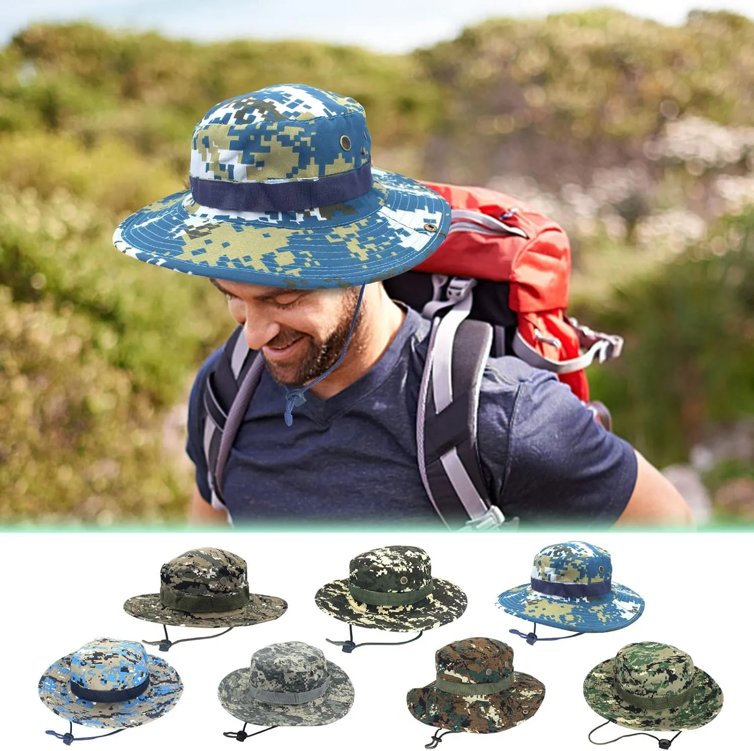 Military Tactical Boonie Hats for Men Women Camo Visor Bucket Hats Outdoor Hunting Fishing Caps Casual Safari Sun Hat