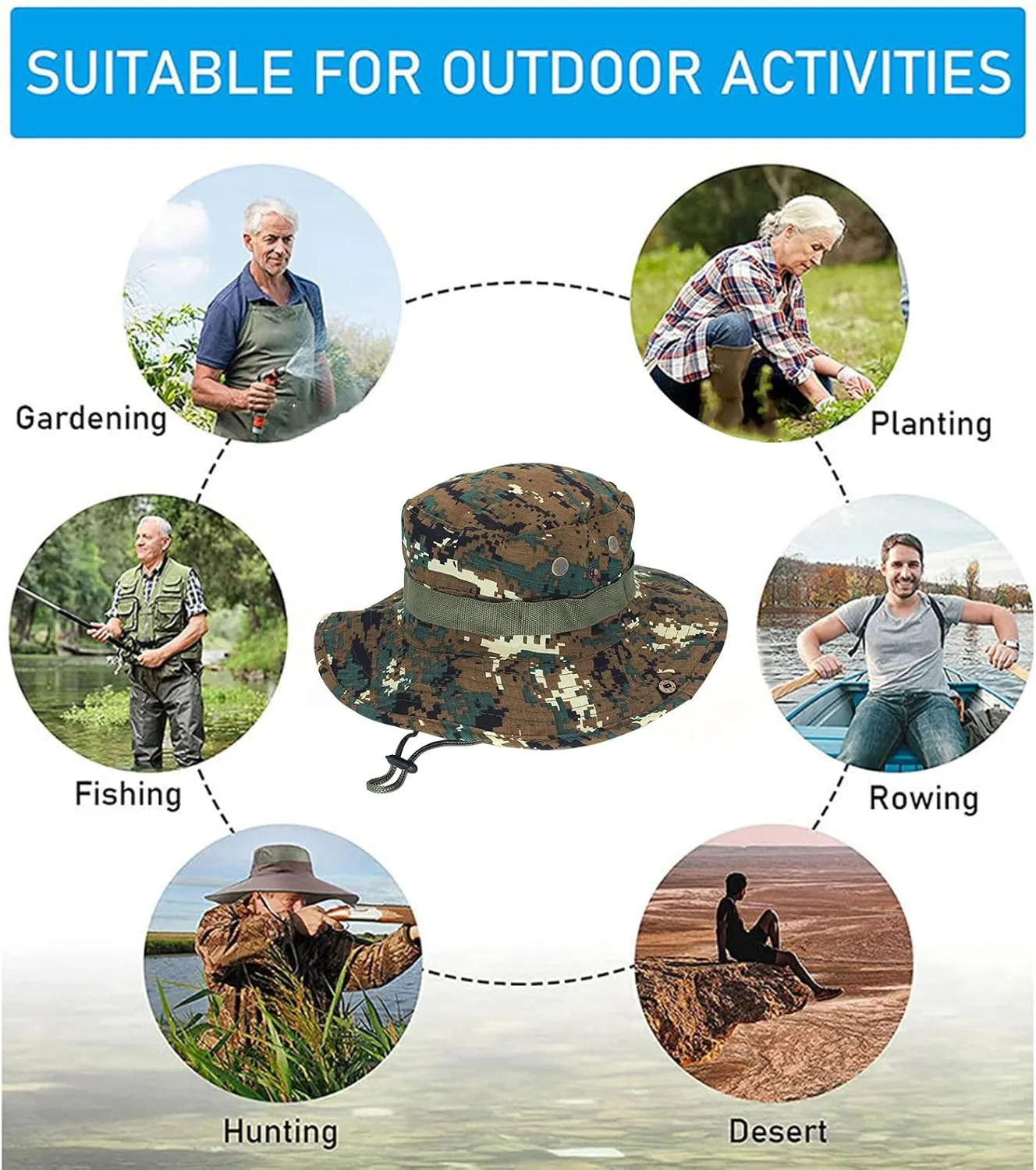 Military Tactical Boonie Hats for Men Women Camo Visor Bucket Hats Outdoor Hunting Fishing Caps Casual Safari Sun Hat
