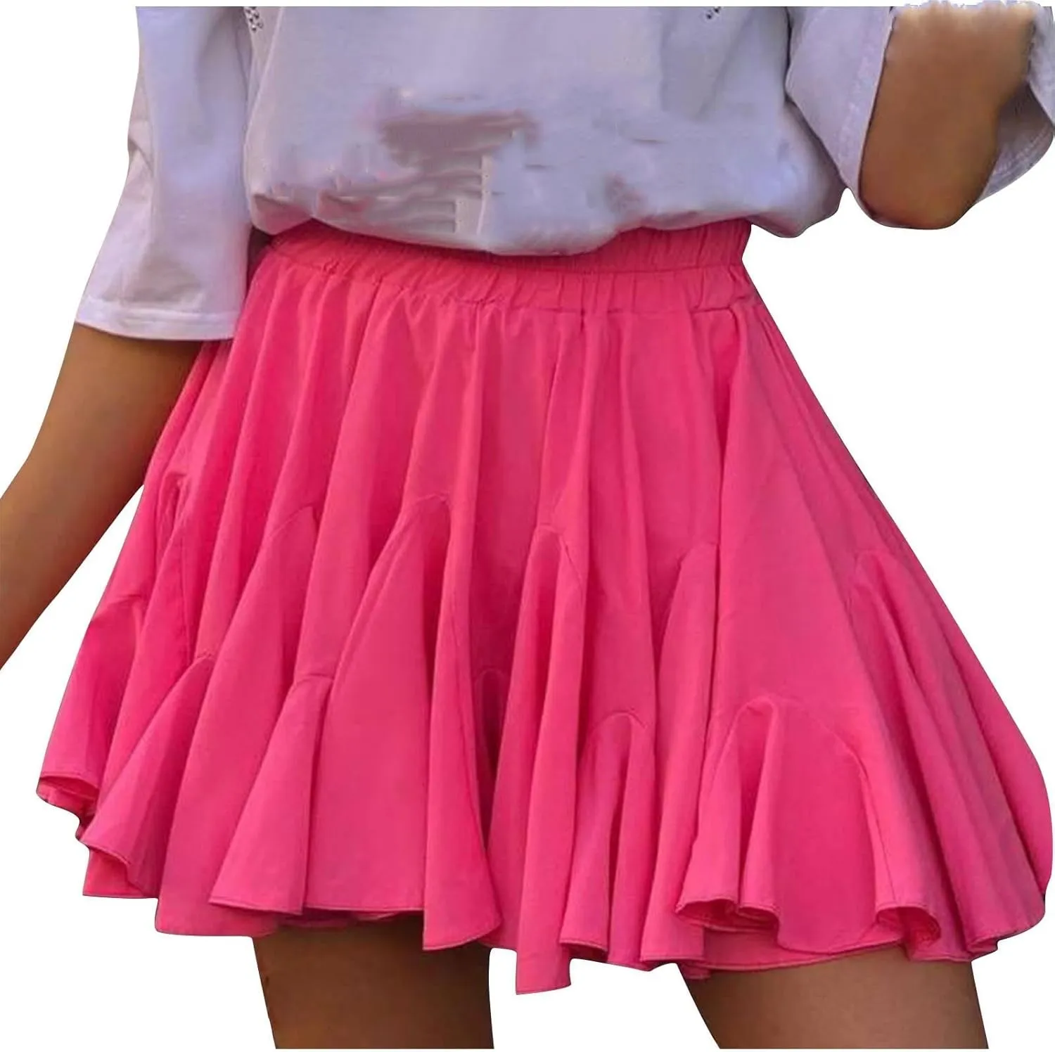 Mini Skirts for Women High Waist Pleated A-Line Skirt Basic Solid Color Beach Vacation Flowy Short Skirts