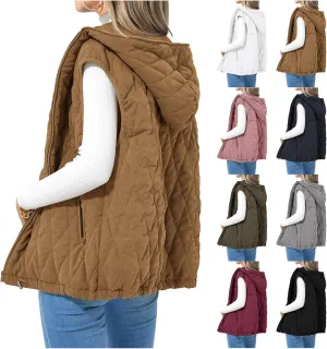Mmoneyake Fall Vest for Women 2024 Casual Sleeveless Hooded Zip Up Jacket Quilted Puffer Down Jacket Winter Coat Outerwear