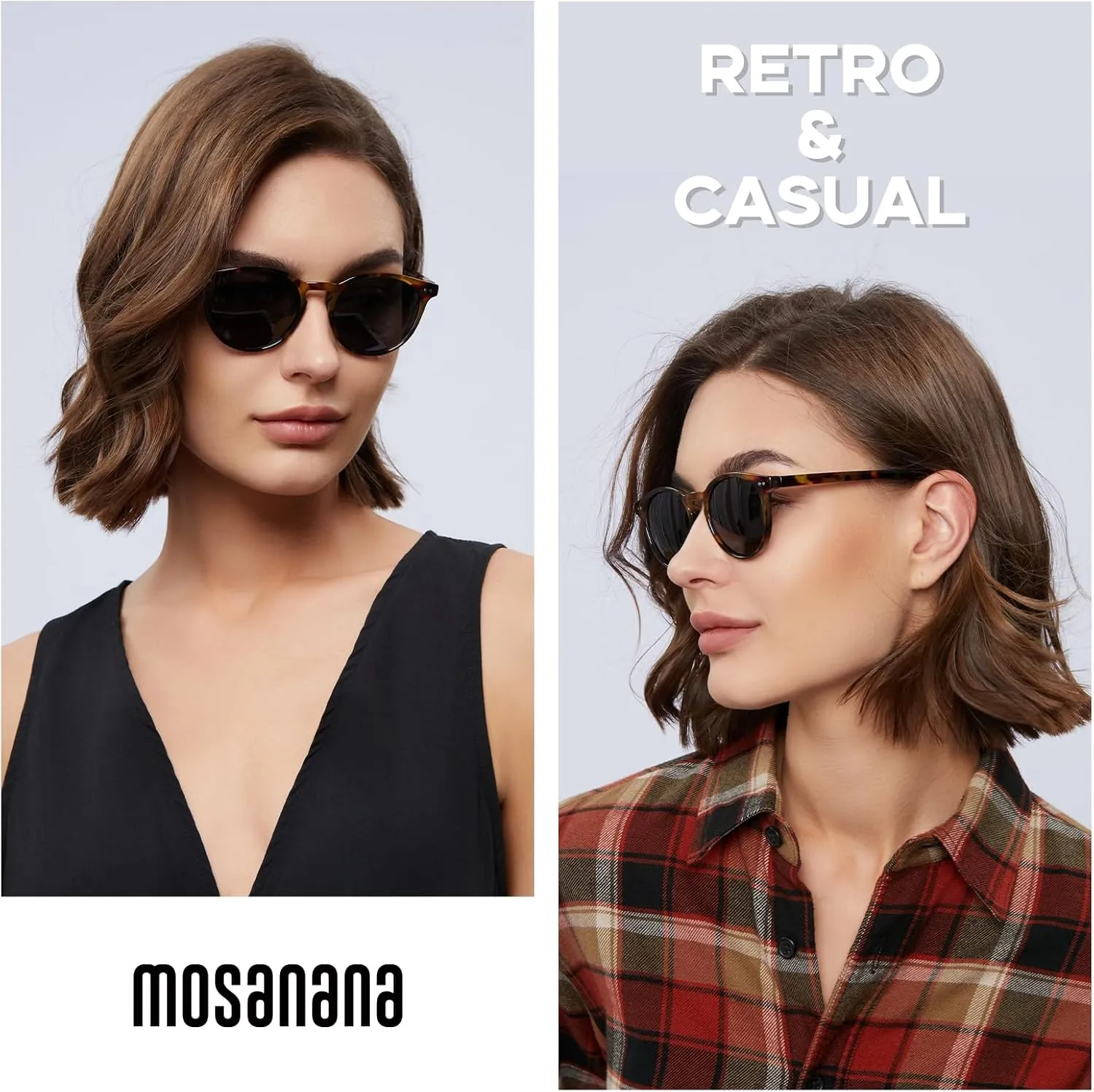 mosanana Round Polarized Sunglasses with Spring Hinges for Women Men Classic Retro Style MS52361