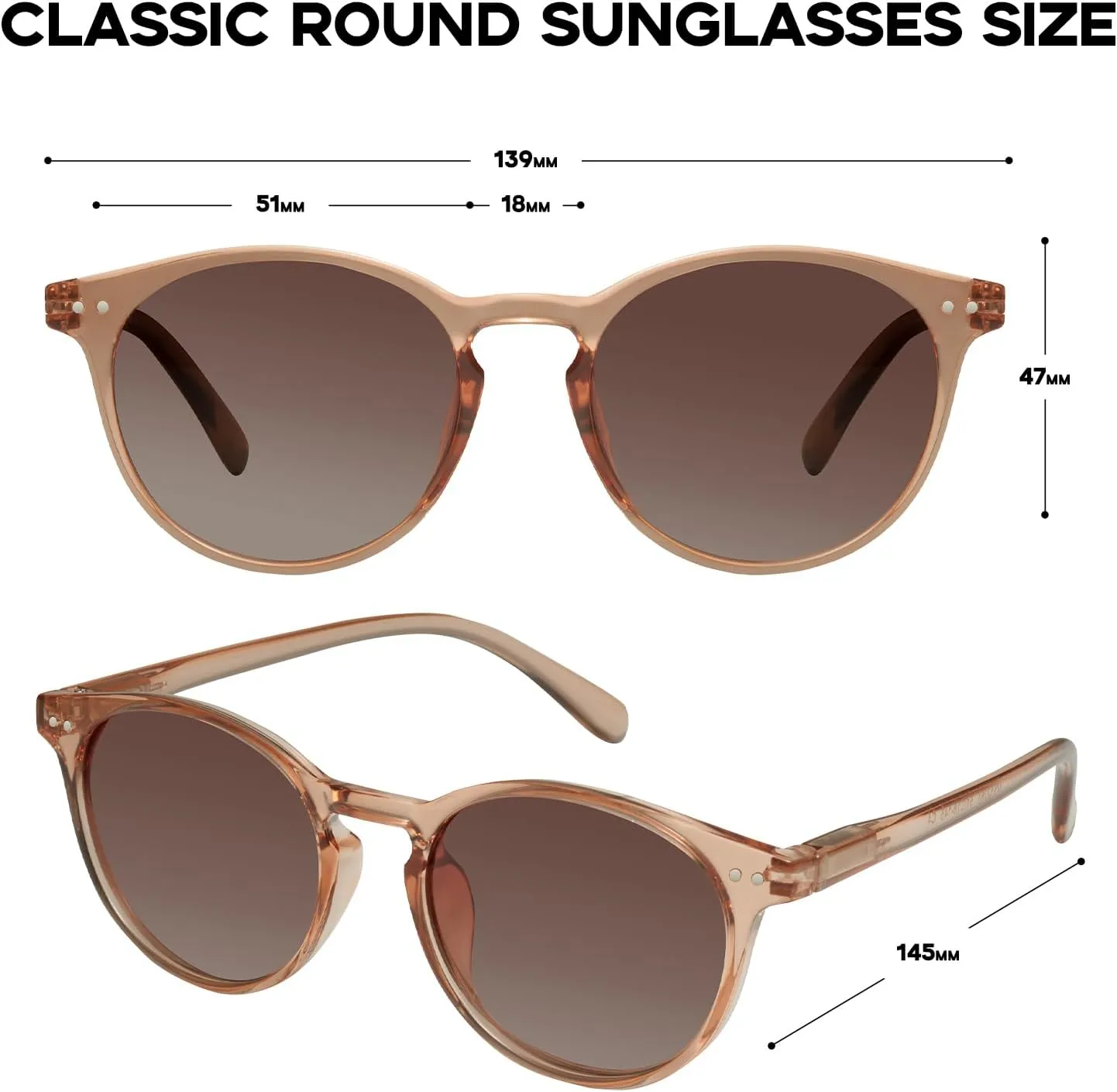 mosanana Round Polarized Sunglasses with Spring Hinges for Women Men Classic Retro Style MS52361
