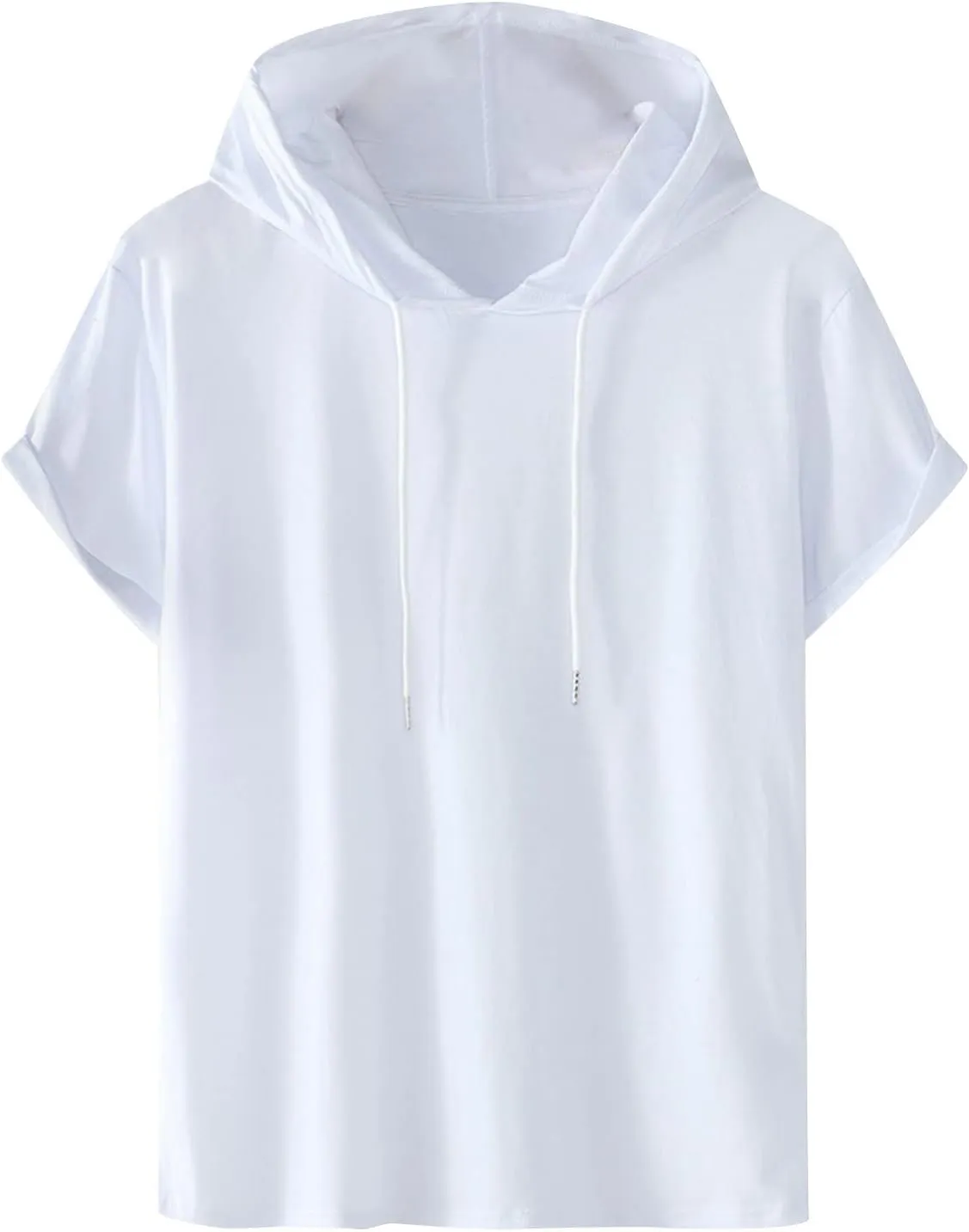 Muscularfit 100% Cotton T Shirts for Men 2024 Summer Short Sleeve Casual Hooded Shirt Loose Fit Solid Drawstring Hoodie Shirt