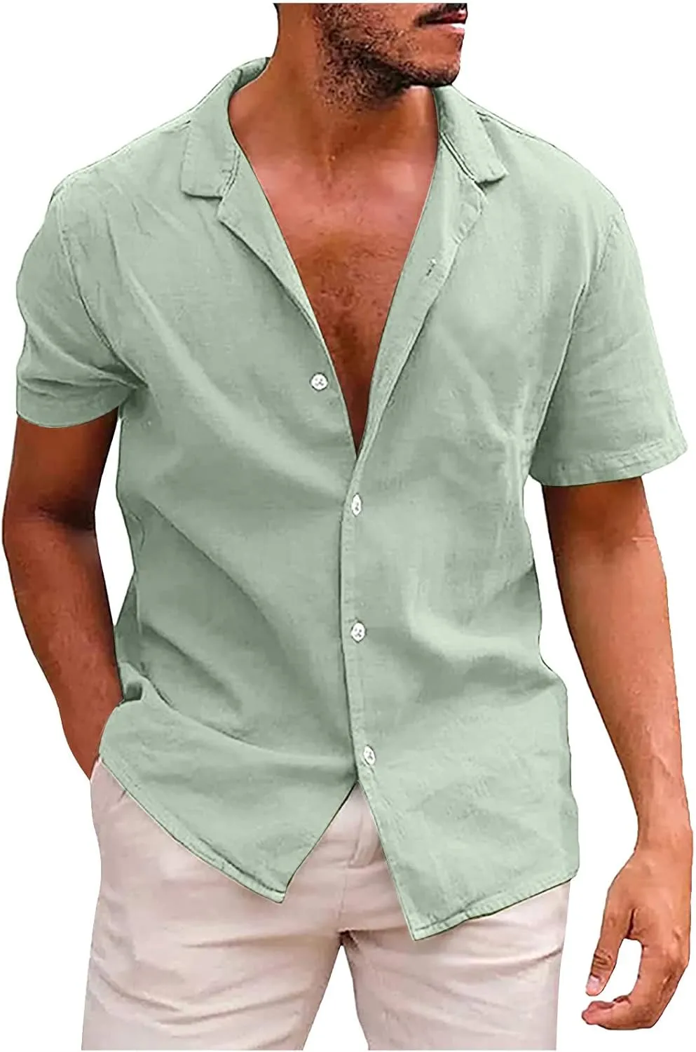 Muscularfit Button Down Shirt Men 2024 Summer Cotton Linen Short Sleeve Causal Shirt Big and Tall Solid Beach Collar Tshirt