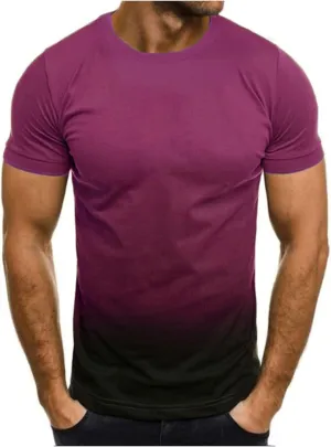 Muscularfit Mens Shirts Summer Casual Short Sleeve Crewneck Shirt Vintage Gradient Color Gym Workout Tee Tops Loose Pullover