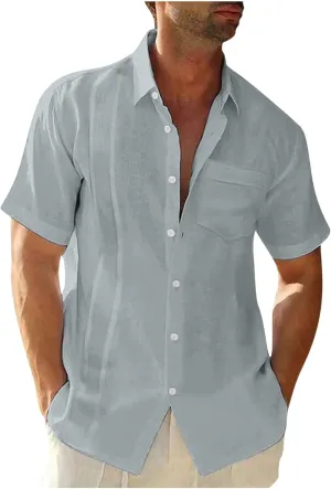 Muscularfit Mens Short Sleeve Button Down Shirts Summer Causal Solid Cotton Linen Shirt Loose Fit Gym Workout Tee Tops 2024