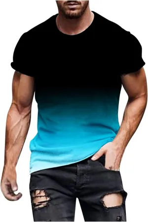 Muscularfit Mens Tshirts Graphic Big and Tall Short Sleeve Athletic Shirt Summer Fashion Gradient Color Crewneck Pullover Tee