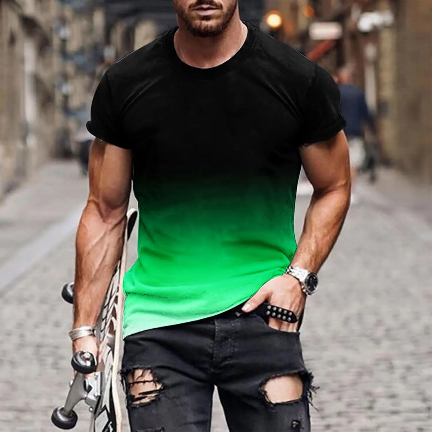 Muscularfit Mens Tshirts Graphic Big and Tall Short Sleeve Athletic Shirt Summer Fashion Gradient Color Crewneck Pullover Tee