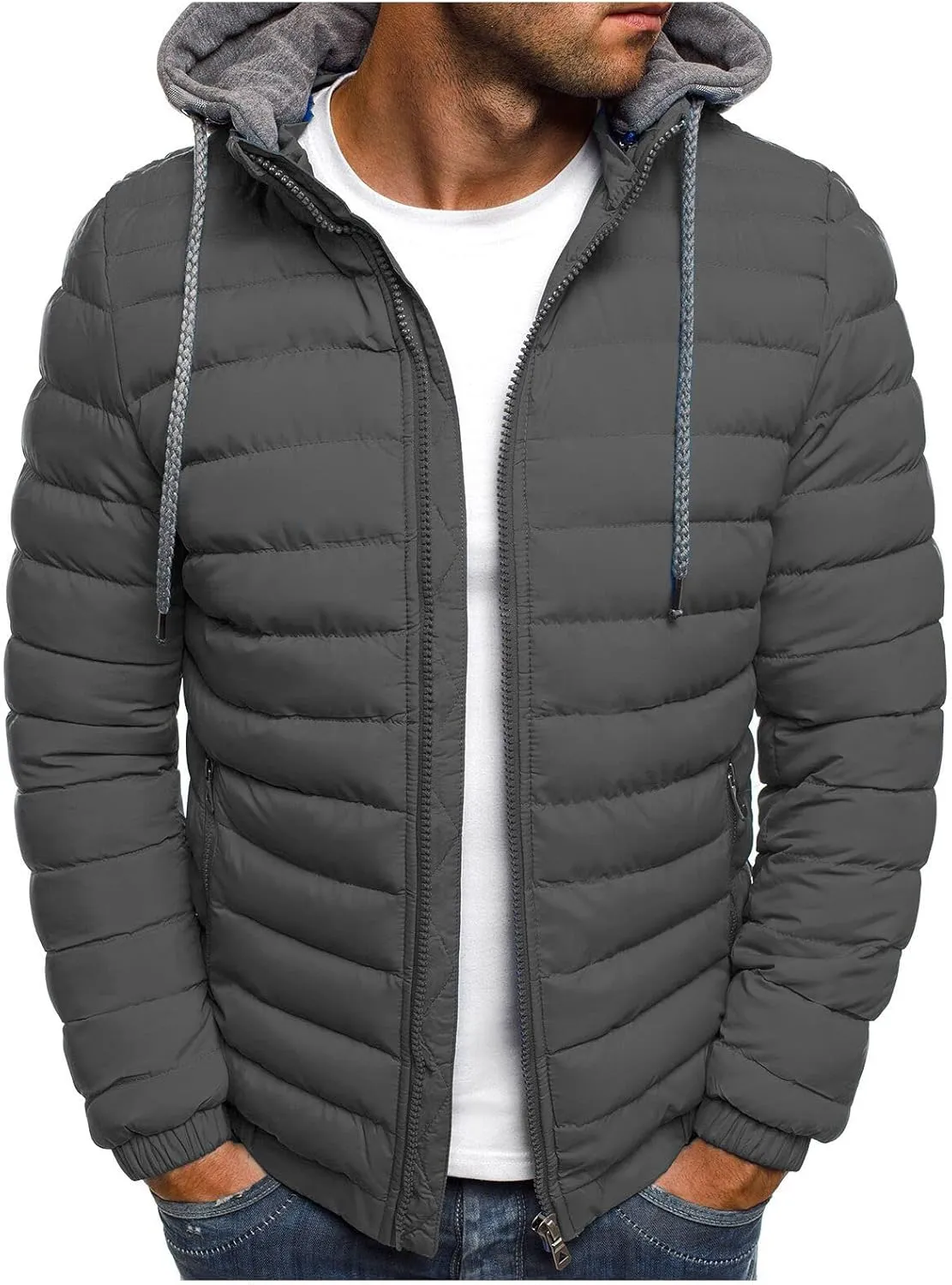Muscularfit Men's Winter Puffer Jackets Lightweight Packable Quilted Jacket Full Zip Hooded Coat Thicken Insulated Jackets