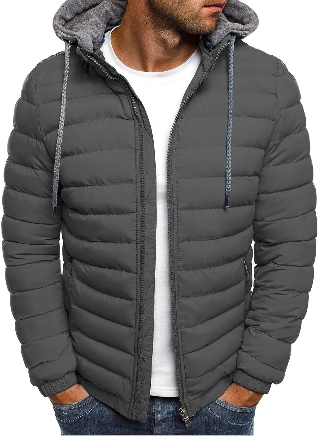 Muscularfit Men's Winter Puffer Jackets Lightweight Packable Quilted Jacket Full Zip Hooded Coat Thicken Insulated Jackets