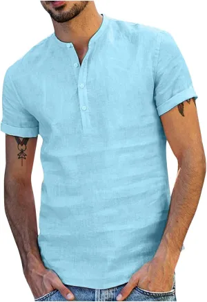 Muscularfit Polo Shirt Men 2024 Cotton Linen Short Sleeve V Neck Henley Shirt Summer Causal Solid Tee Tops Fashion Outfits