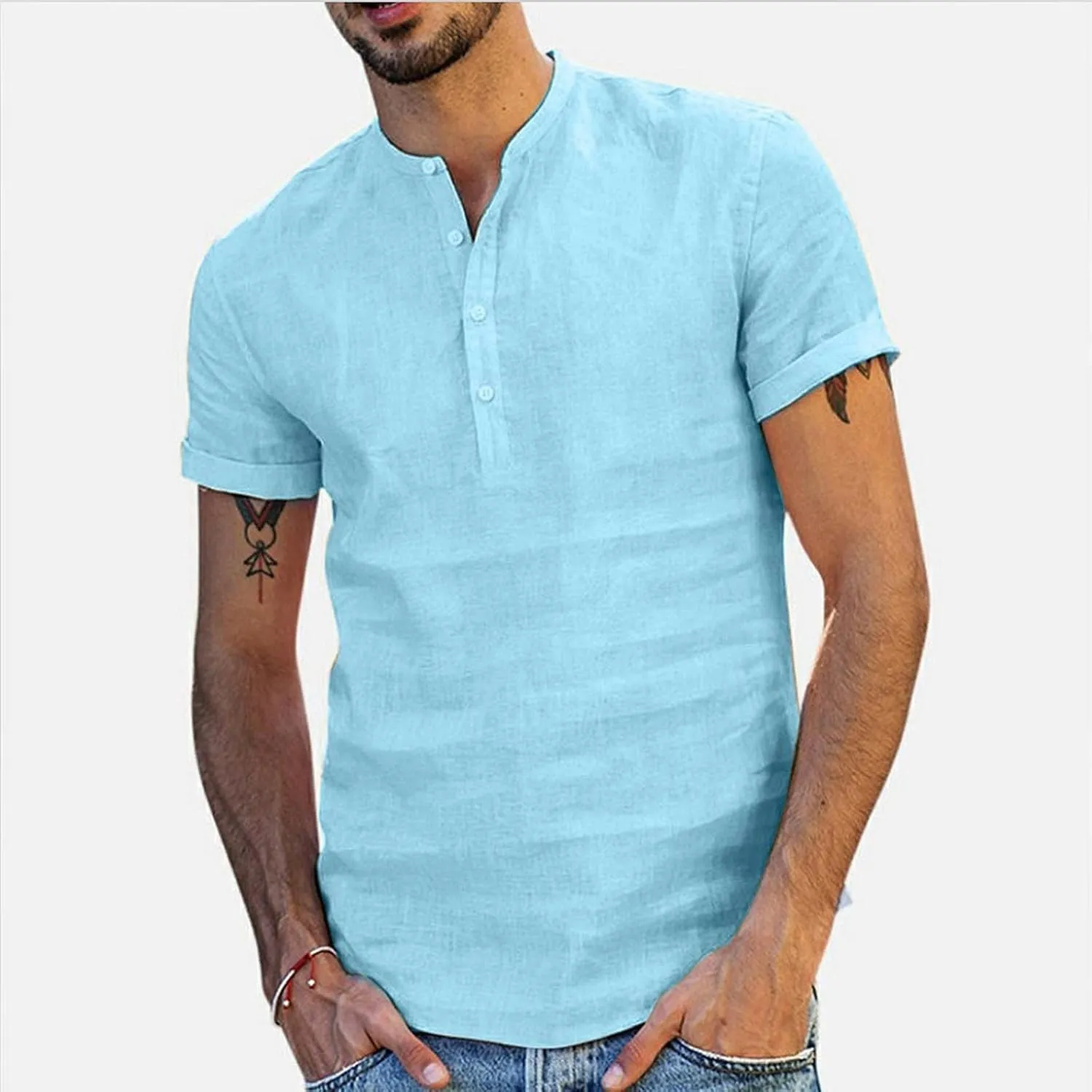 Muscularfit Polo Shirt Men 2024 Cotton Linen Short Sleeve V Neck Henley Shirt Summer Causal Solid Tee Tops Fashion Outfits