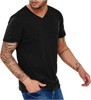 Muscularfit Workout Shirts Men Summer V Neck Short Sleeve Solid Basic Shirt Casual Loose Athletic Running Gym Workout Tee Top