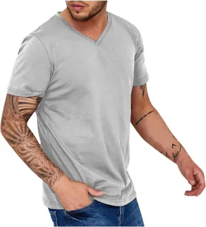 Muscularfit Workout Shirts Men Summer V Neck Short Sleeve Solid Basic Shirt Casual Loose Athletic Running Gym Workout Tee Top