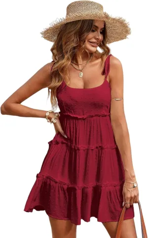 Narecte Womens Summer Dresses Wedding Guest Dresses Beach Sundresses Spaghetti Strap Flowy Boho Dress