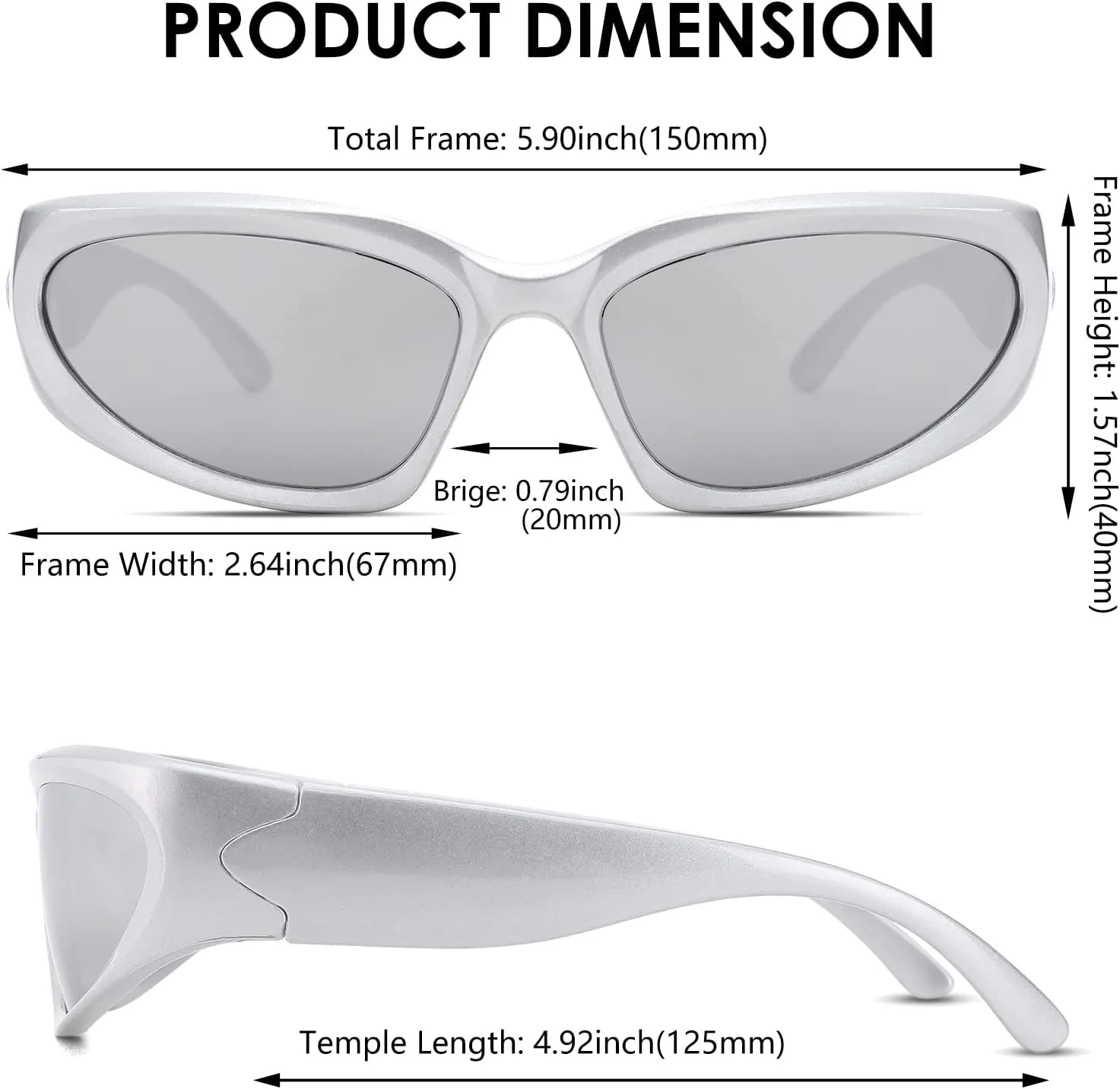 NULOOQ Wrap Around Sunglasses for Women Men – Trendy Swift Y2K Oval Sport Shades Silver Futuristic Sunglasses