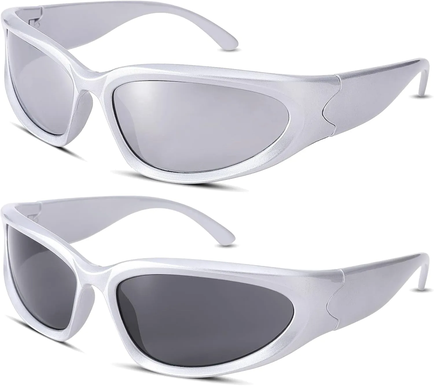 NULOOQ Wrap Around Sunglasses for Women Men – Trendy Swift Y2K Oval Sport Shades Silver Futuristic Sunglasses
