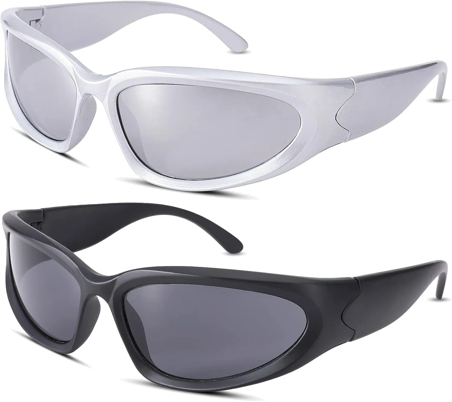 NULOOQ Wrap Around Sunglasses for Women Men – Trendy Swift Y2K Oval Sport Shades Silver Futuristic Sunglasses