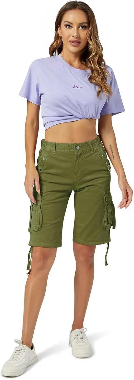 OCHENTA Women's Cargo Shorts with Multi Pockets Casual Bermuda Hiking Shorts