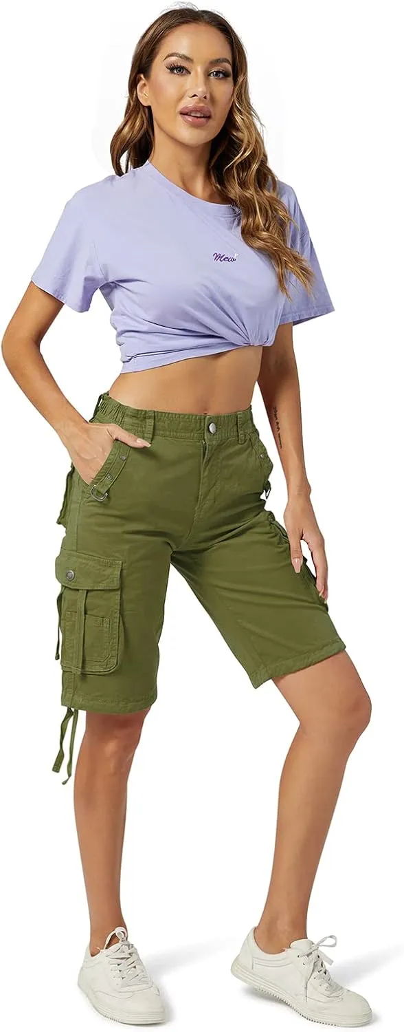 OCHENTA Women's Cargo Shorts with Multi Pockets Casual Bermuda Hiking Shorts