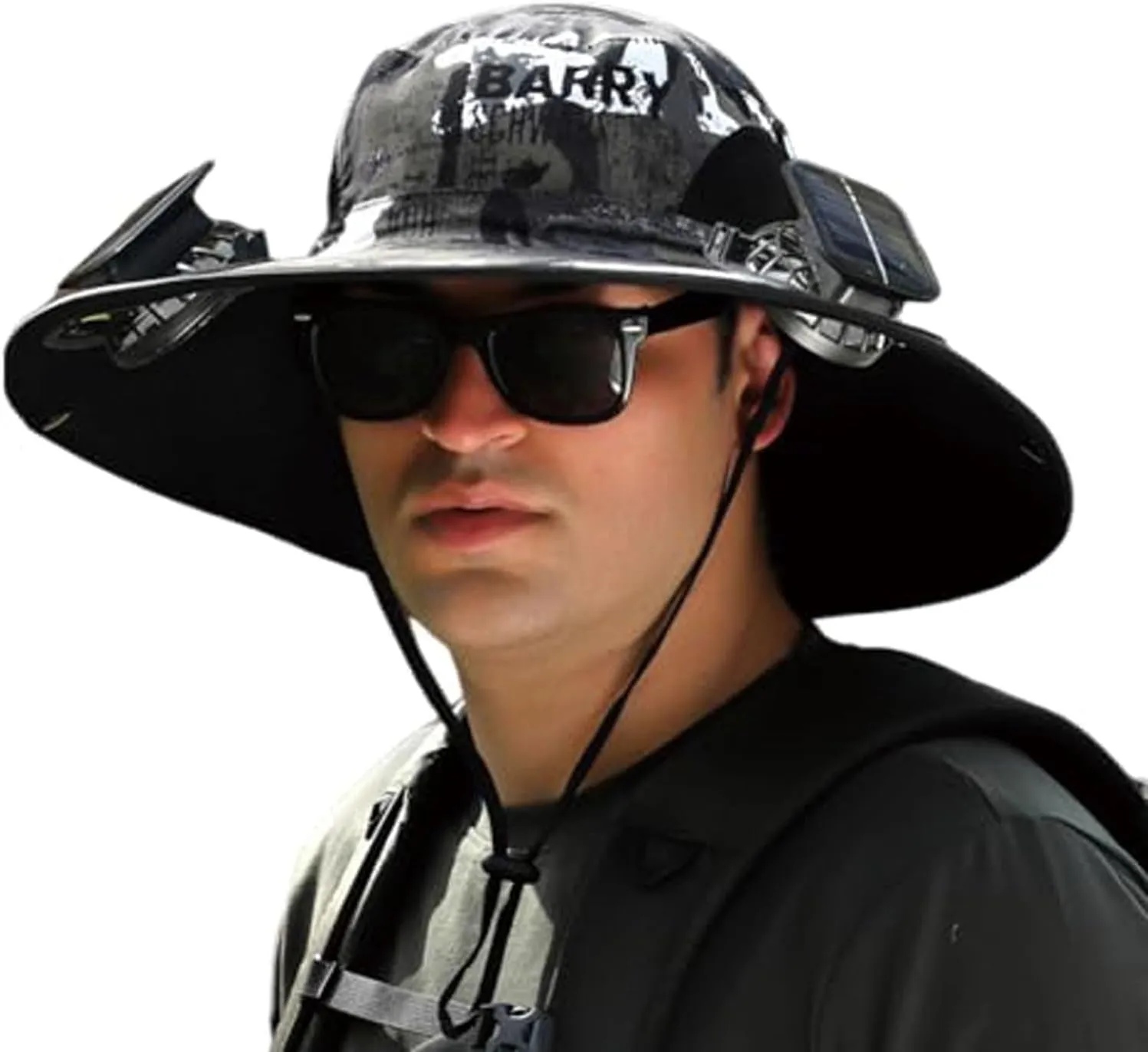 Outdoor Wide Brim Sun Hat with 2 Solar Universal Fan Sun Bucket Hat UPF 50  Bucket Fishing Beach Hat Fan Built in