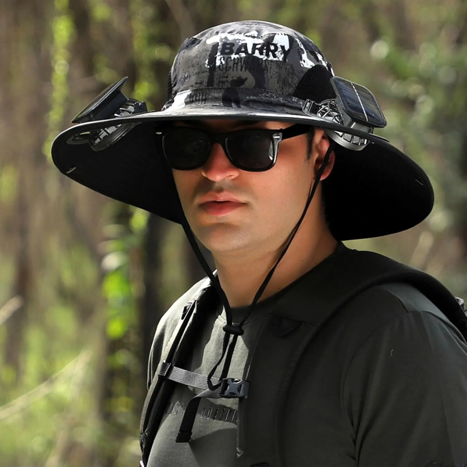 Outdoor Wide Brim Sun Hat with 2 Solar Universal Fan Sun Bucket Hat UPF 50  Bucket Fishing Beach Hat Fan Built in
