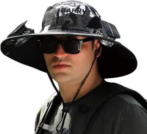 Outdoor Wide Brim Sun Hat with 2 Solar Universal Fan Sun Bucket Hat UPF 50  Bucket Fishing Beach Hat Fan Built in