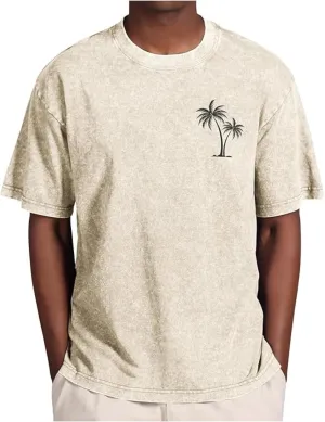 Oversize Palm Tree Graphic T-Shirts for Men Short Sleeve Summer Vacation Shirts Cotton Vintage Washed Workout Tee Tops