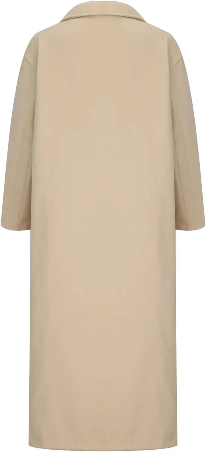 Oversized Trench Coat for Women Wool Blend Jackets Open Front Ankle Length Long Sleeve Lapel Comfy Warm Overcoat