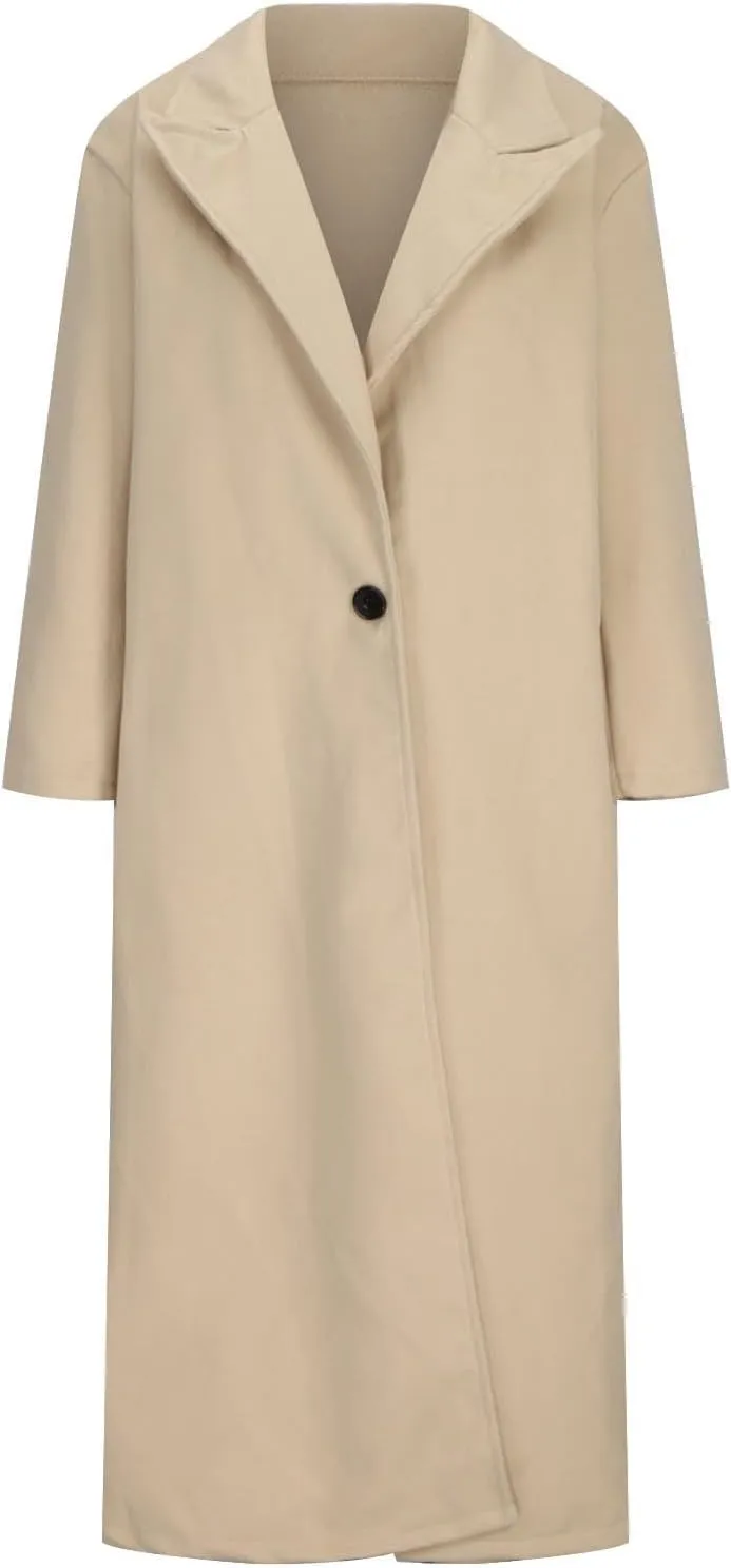 Oversized Trench Coat for Women Wool Blend Jackets Open Front Ankle Length Long Sleeve Lapel Comfy Warm Overcoat