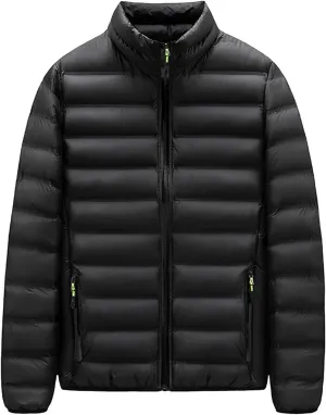 Packable Puffer Jackets for Men Warm Lightweight Winter Puffy Jackets Water Repellent Windproof Insulated Down Coat