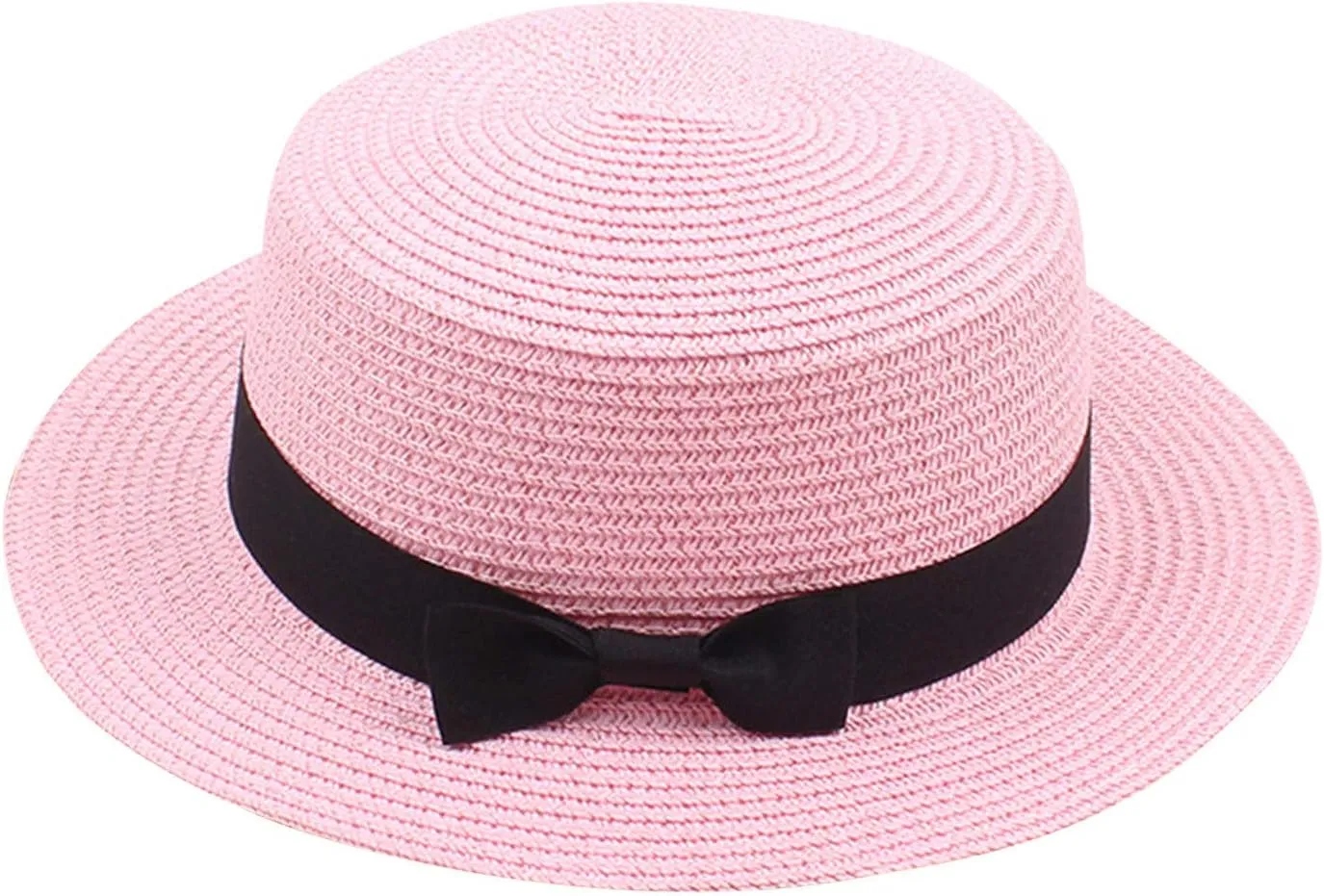 Panama Sun Hats for Women Wide Brim Straw Boater Hat Foldable Packable Flat Top Ribbon Fedora Beach Hat for Summer