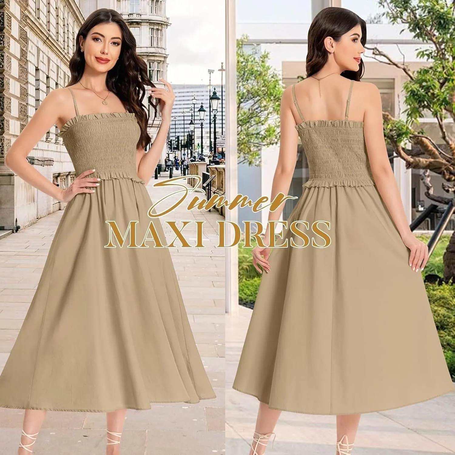 Pleated Halter Dress for Women A Line Casual Loose Solid Dress Spaghetti Strap Summer Beach Vacation