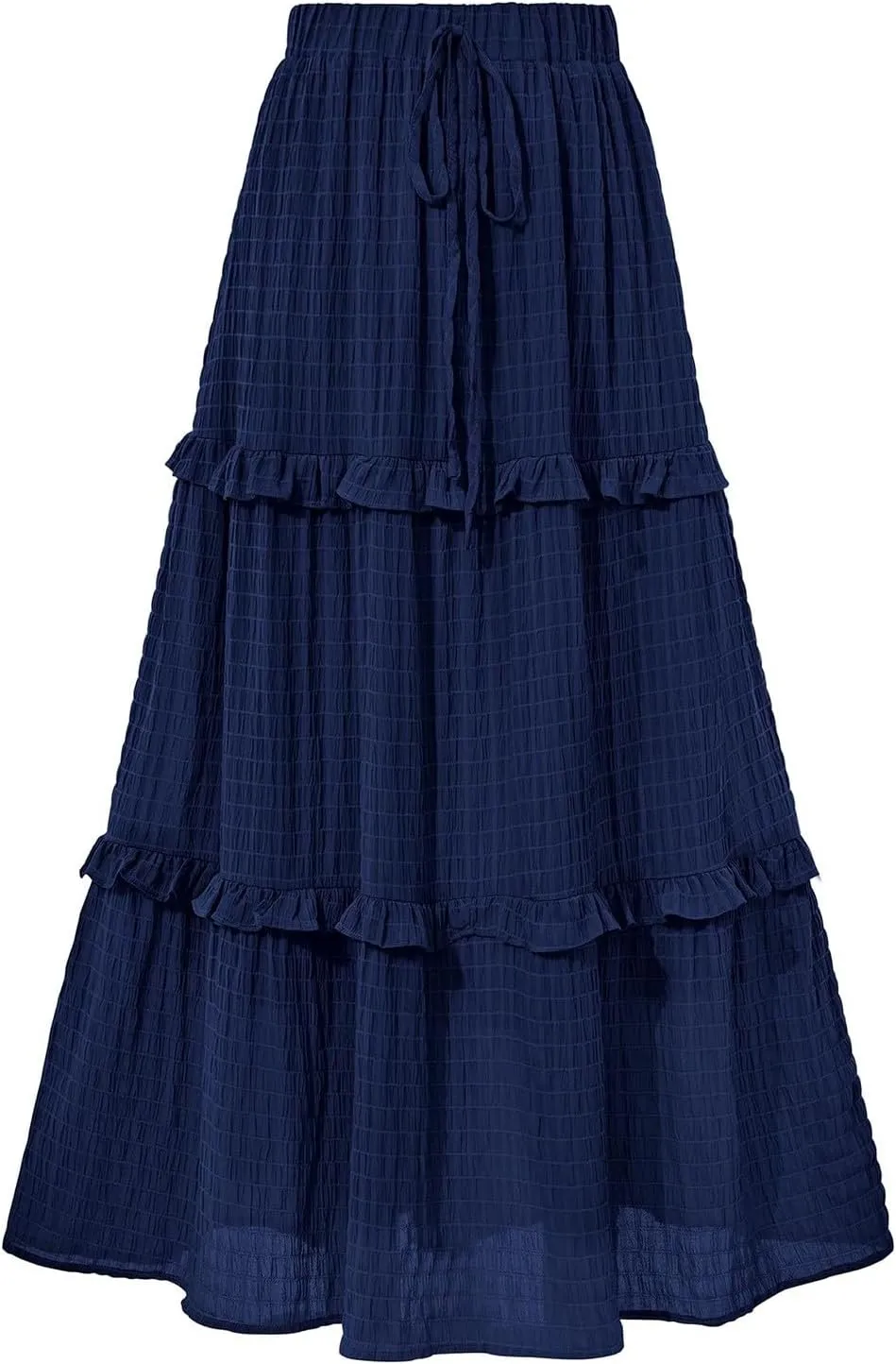 Pleated Skirts for Women Summer Boho Flowy Swing Ruffle Tiered A-Line Drawstring Elastic Waist Long Midi Skirt Dress