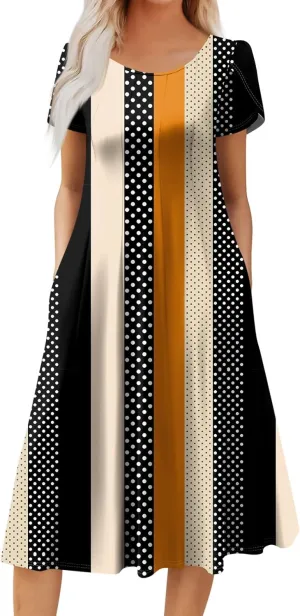 Plus Size Maxi Dress for Women 2025 Short Sleeve Casual Summer Print Round Neck Loose Sundress XL-3XL