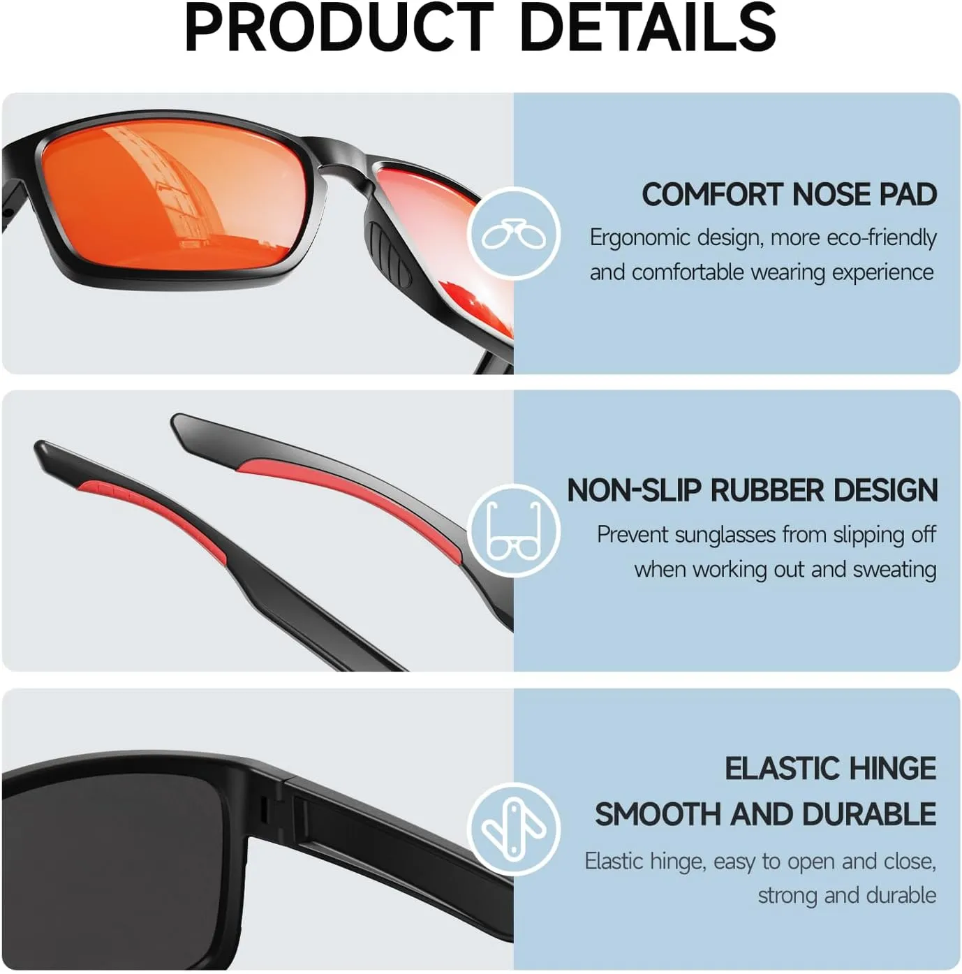 Polarized Sport Sunglasses for Men Women, Ideal for Driving Fishing Baseball and Running, TR90 Unbreakable Frame