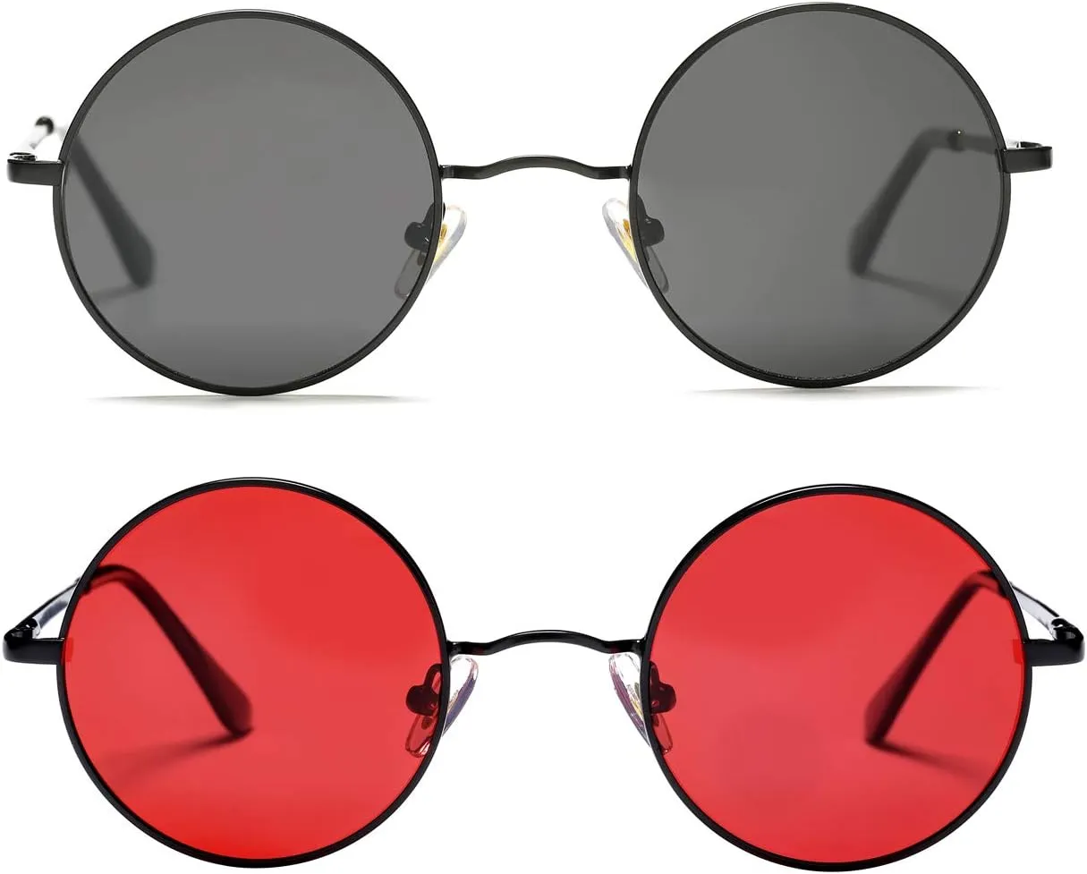 PORADAY Classic Circle Glasses Retro Round Polarized Sunglasses Hippie Style Small Rounded Sun Shades