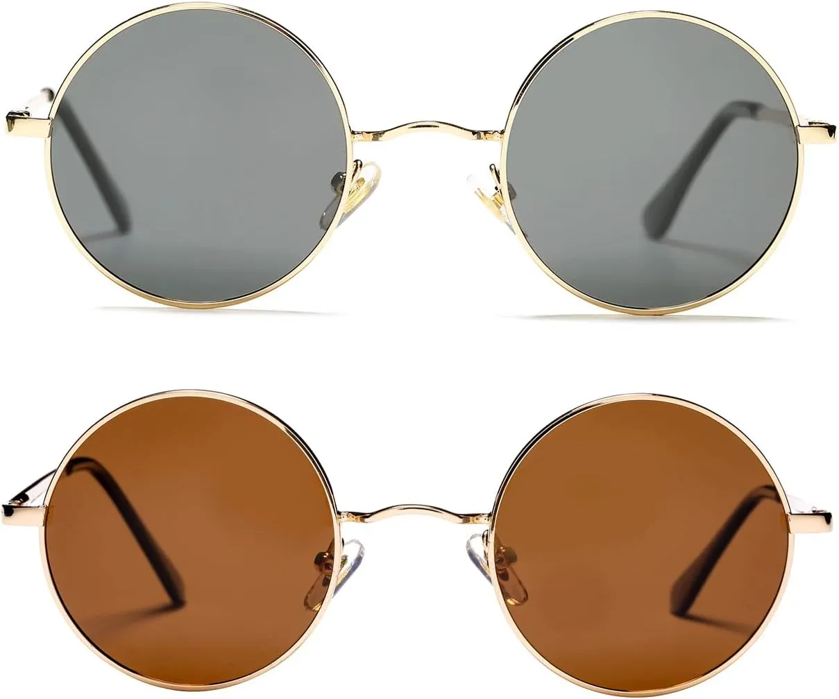 PORADAY Classic Circle Glasses Retro Round Polarized Sunglasses Hippie Style Small Rounded Sun Shades