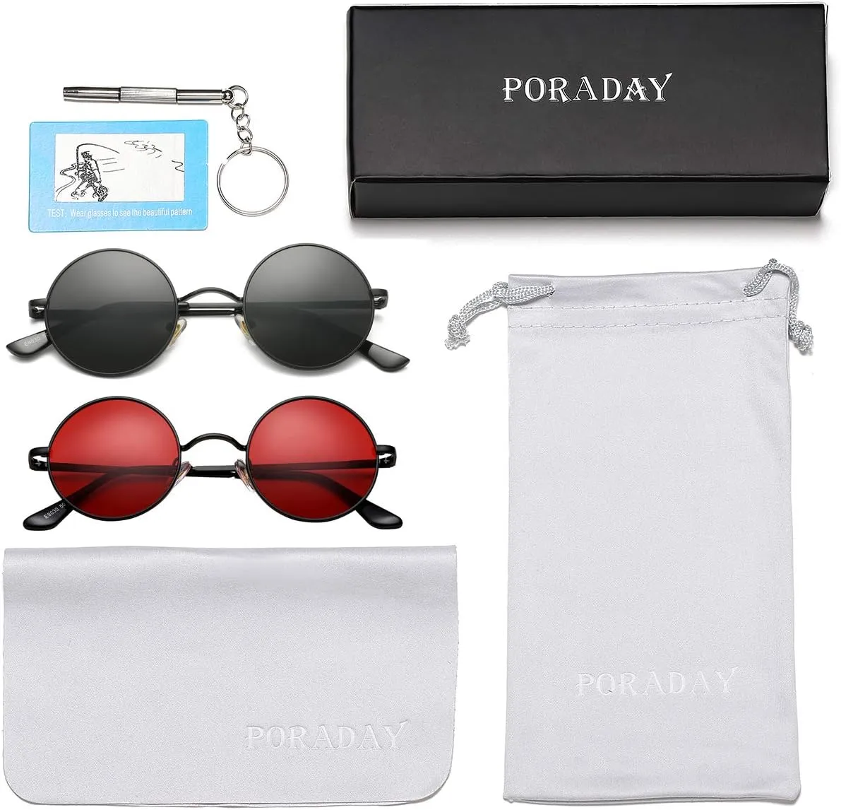 PORADAY Classic Circle Glasses Retro Round Polarized Sunglasses Hippie Style Small Rounded Sun Shades