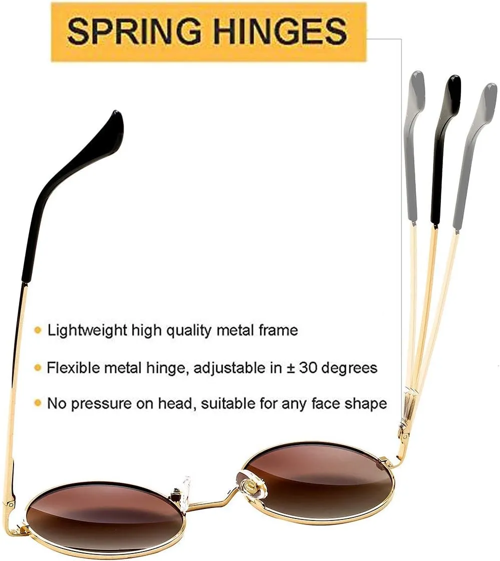 PORADAY Classic Circle Glasses Retro Round Polarized Sunglasses Hippie Style Small Rounded Sun Shades