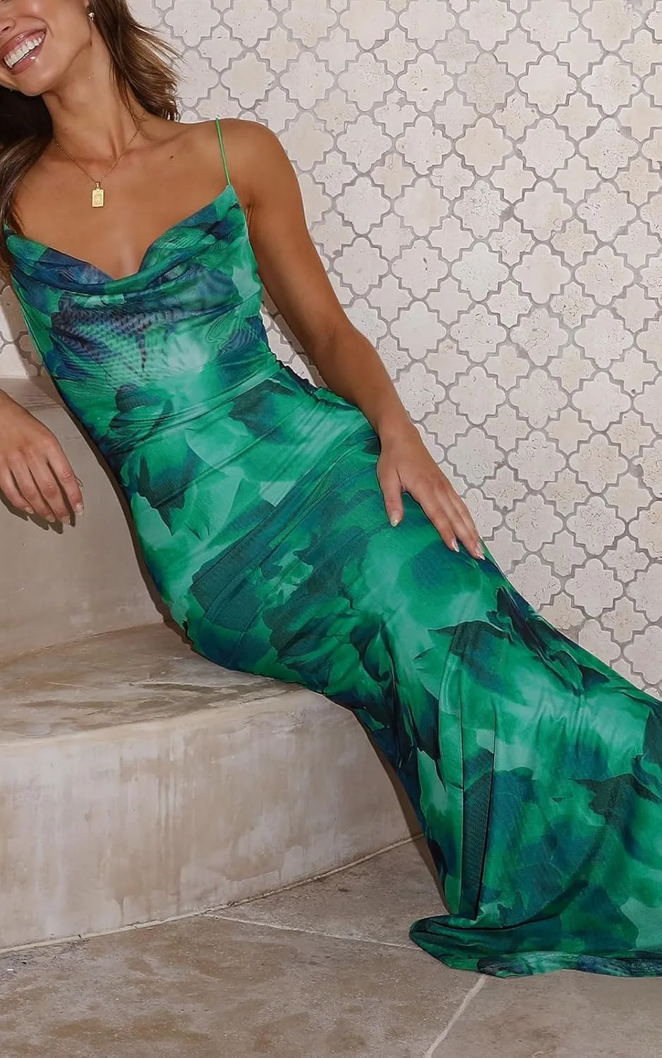PRETTYGARDEN Women's 2025 Summer Floral Spaghetti Strap Maxi Dress Stretch Sexy Bodycon Dress Backless Slip Long Dresses