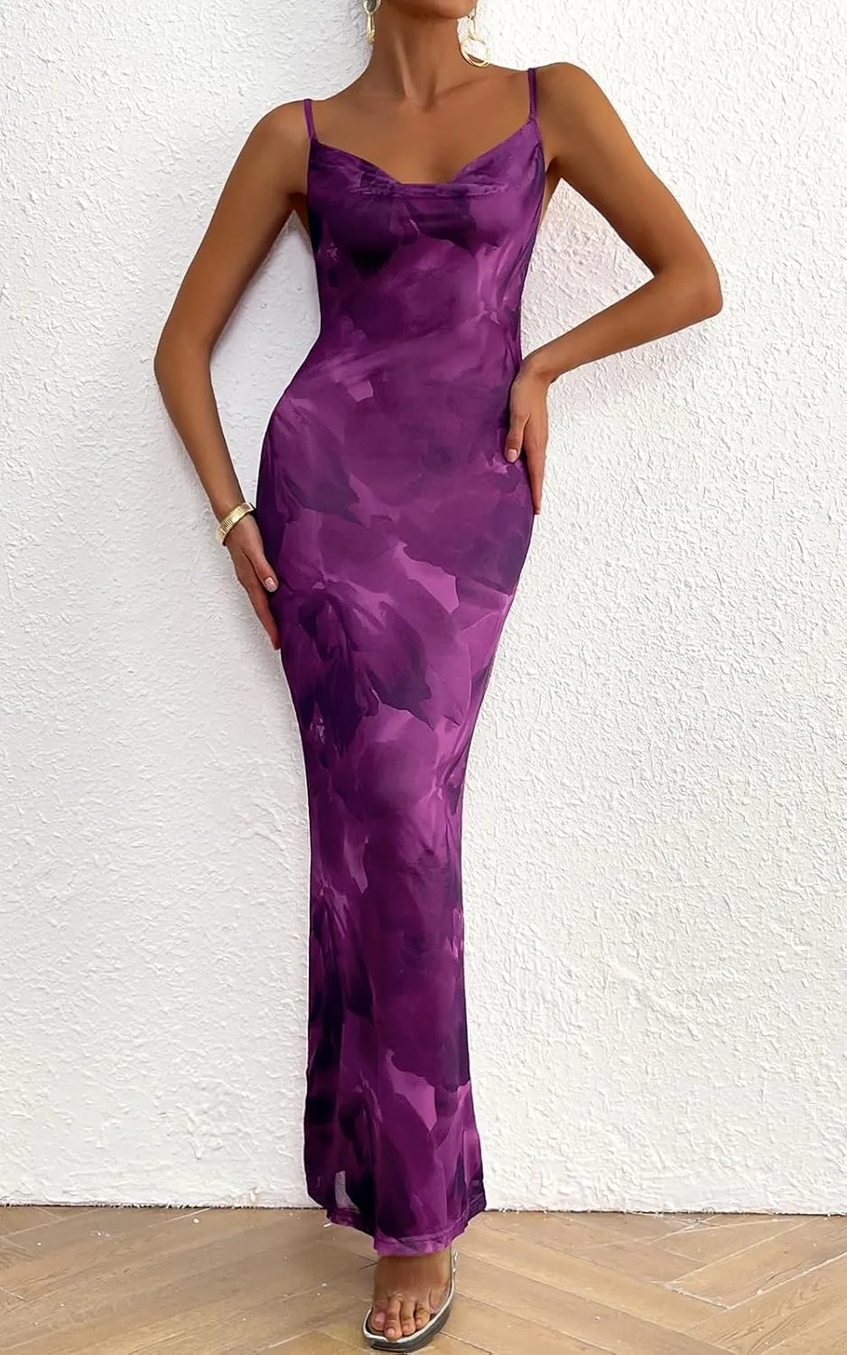 PRETTYGARDEN Women's 2025 Summer Floral Spaghetti Strap Maxi Dress Stretch Sexy Bodycon Dress Backless Slip Long Dresses