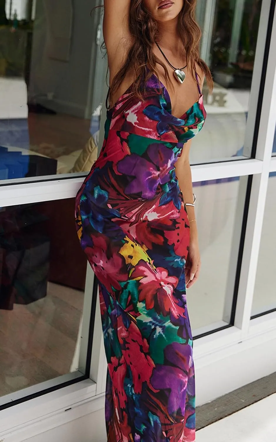PRETTYGARDEN Women's 2025 Summer Floral Spaghetti Strap Maxi Dress Stretch Sexy Bodycon Dress Backless Slip Long Dresses