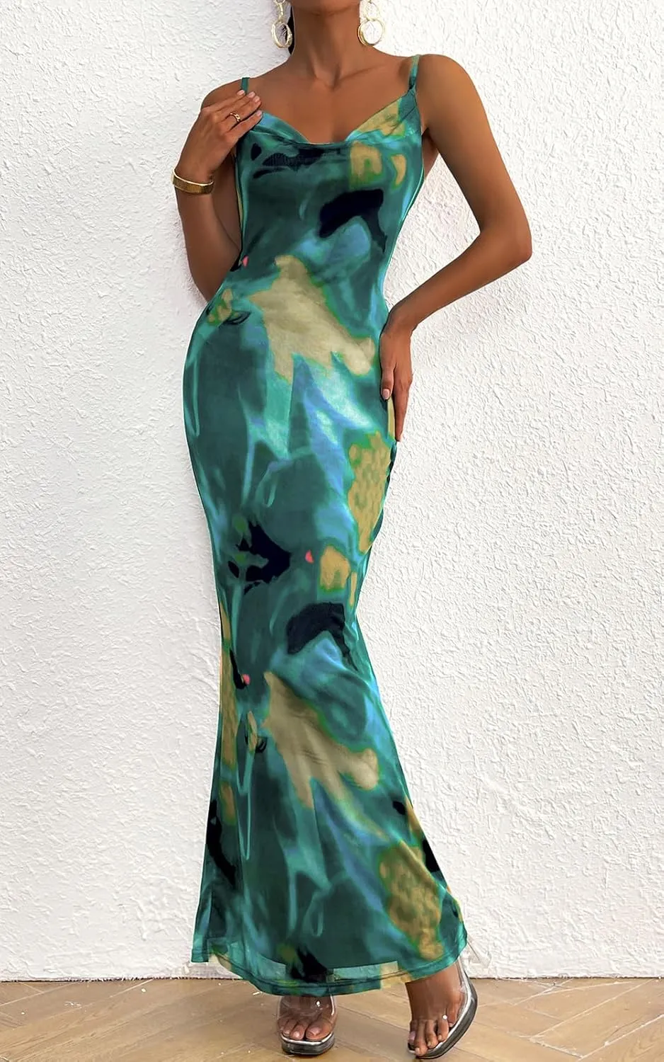 PRETTYGARDEN Women's 2025 Summer Floral Spaghetti Strap Maxi Dress Stretch Sexy Bodycon Dress Backless Slip Long Dresses