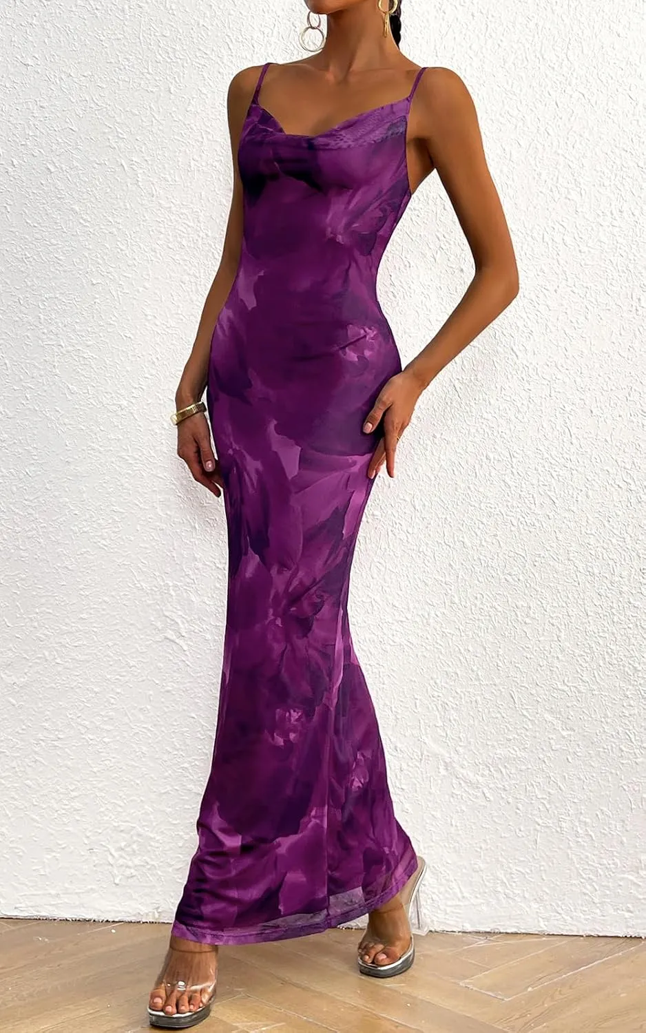 PRETTYGARDEN Women's 2025 Summer Floral Spaghetti Strap Maxi Dress Stretch Sexy Bodycon Dress Backless Slip Long Dresses