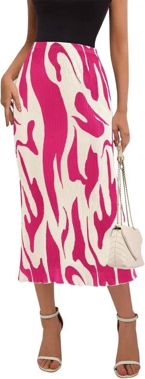PRETTYGARDEN Women's 2025 Summer High Waist Graphic Print A Line Pleated Long Skirts for Women Trendy Plisse Midi Skirt