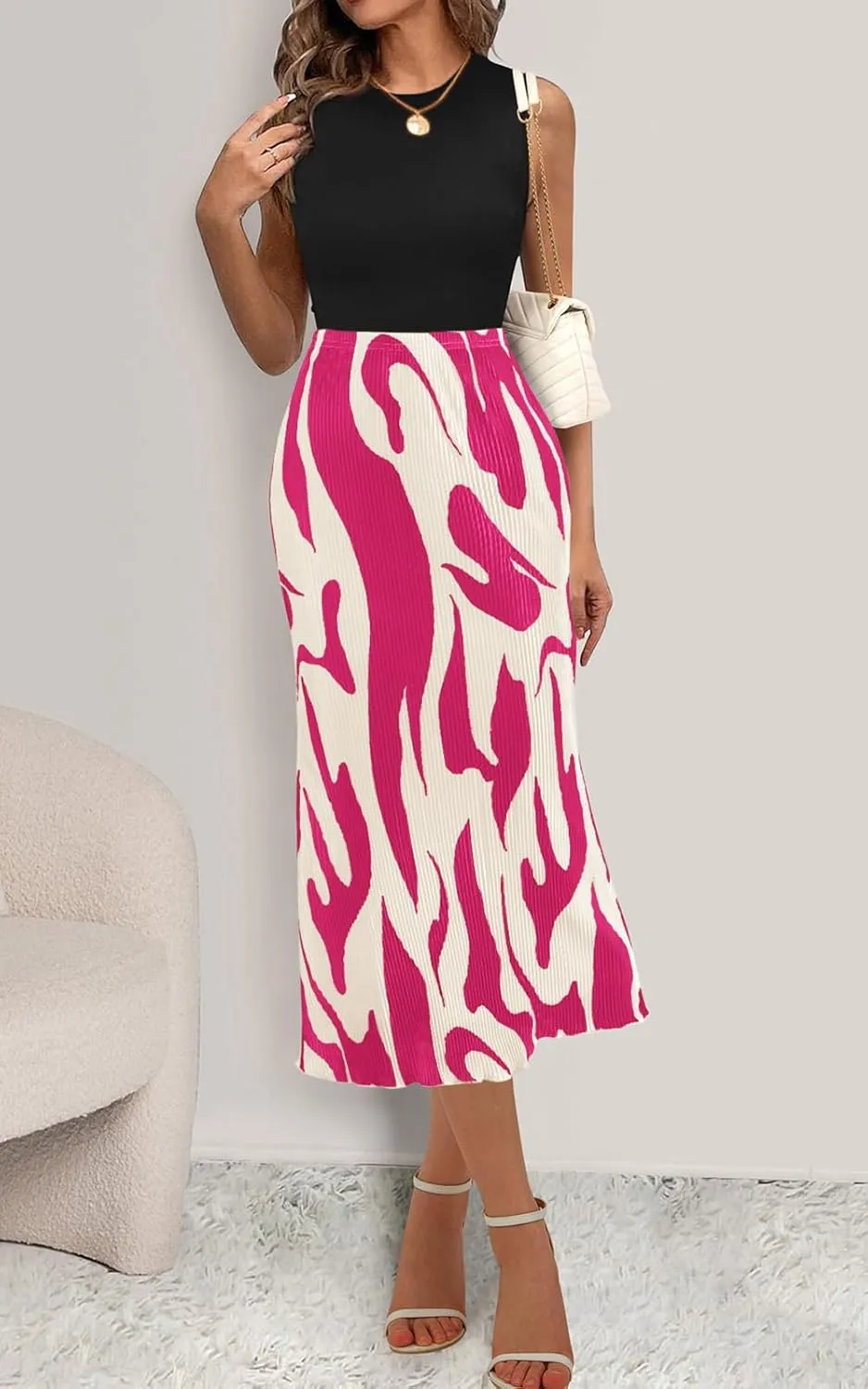 PRETTYGARDEN Women's 2025 Summer High Waist Graphic Print A Line Pleated Long Skirts for Women Trendy Plisse Midi Skirt