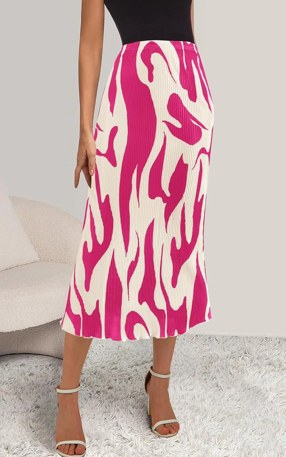PRETTYGARDEN Women's 2025 Summer High Waist Graphic Print A Line Pleated Long Skirts for Women Trendy Plisse Midi Skirt