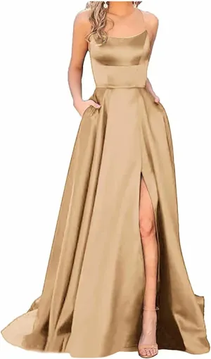 Prom Dresses for Women 2025 Winter Party Off The Shoulder Maxi Dress Slip Satin Modest Dresses Pockets Evening Gowns