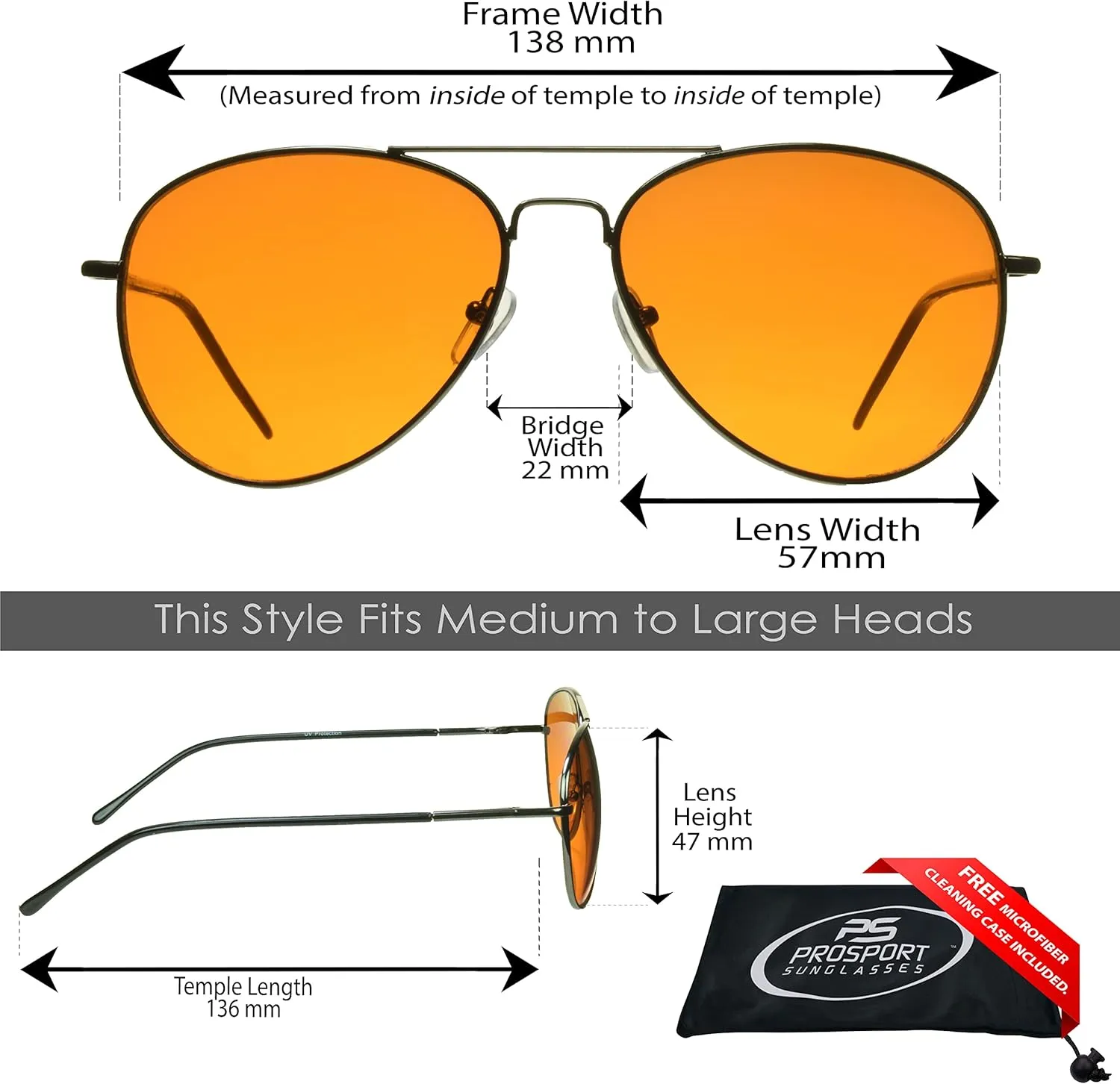 proSPORT Classic Retro Aviator Blue Blocking Sunglasses Amber for Men and Women